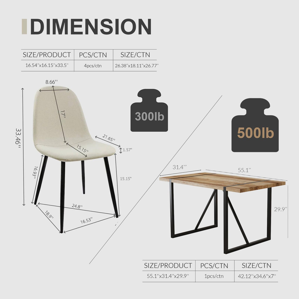 5 Piece Dining Table Set,Kitchen Dining Table Set for 4,Modern Rectangle Wooden Dining Table and Fabric Dining Chairs Set for 4 Ideal for Kitchen Dining Room Hilknen