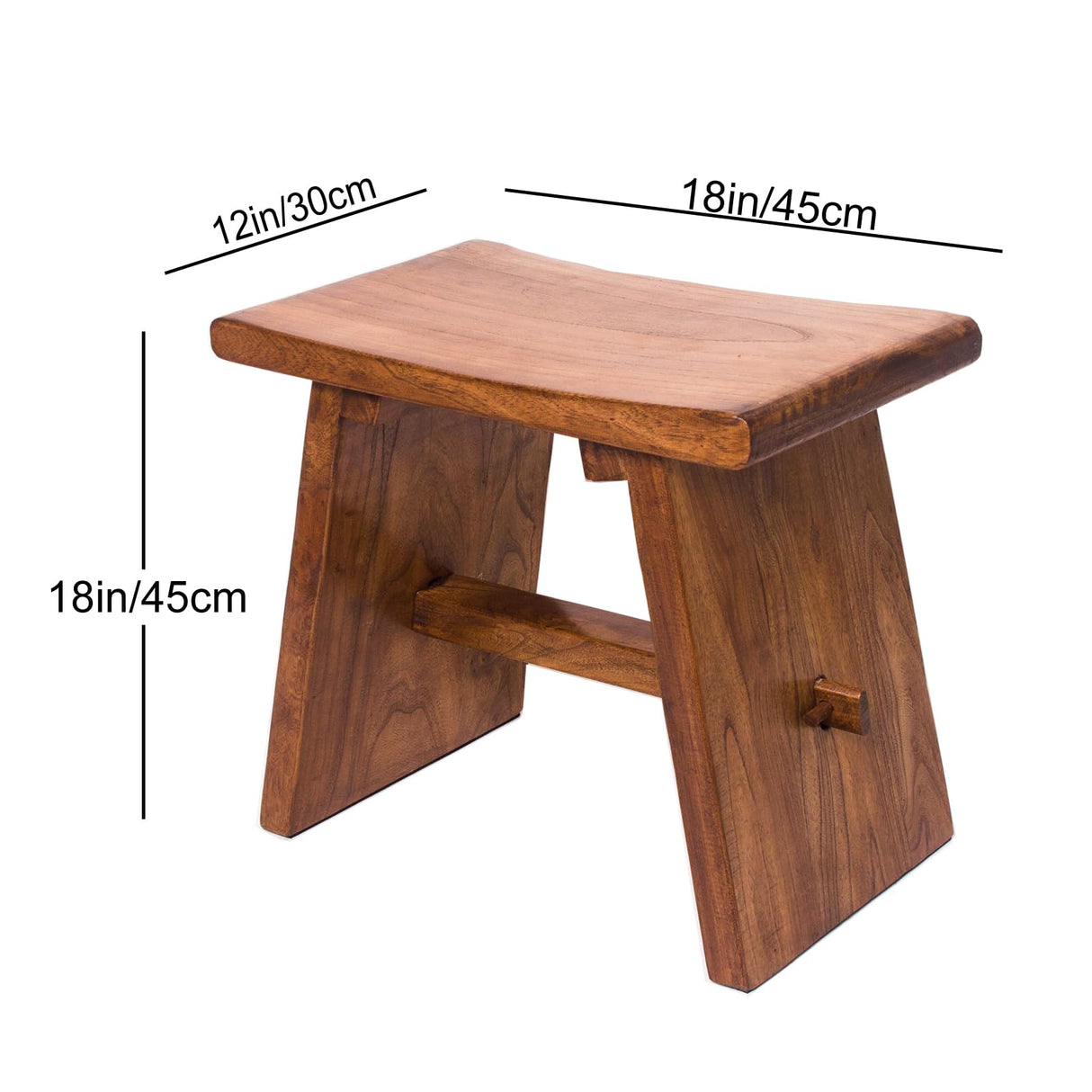 Solid Wood Accent Stool 18" Teak Shower Bench Rustic Garden Seating Chair for Inside Or Gardening Decor Outdoor Furniture RUBAPOSM