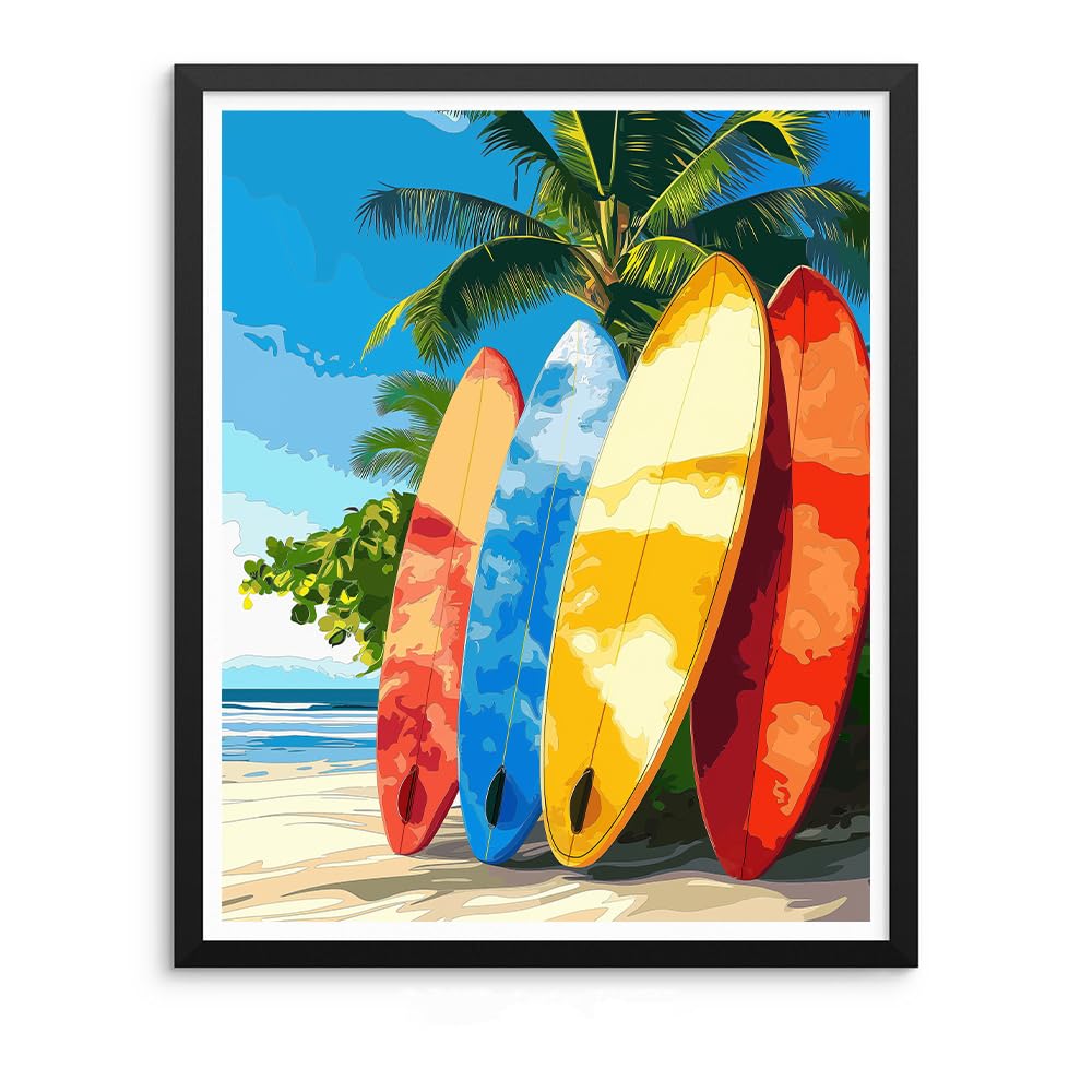 Natuyalo Paint by Numbers Kit for Adults - Colorful Surfboard DIY Acrylic Adult Paint by Number Kits Beach Scenery Canvas Painting for Adults Beginners Art Crafts Without Frame, 16x20 Inch Natuyalo