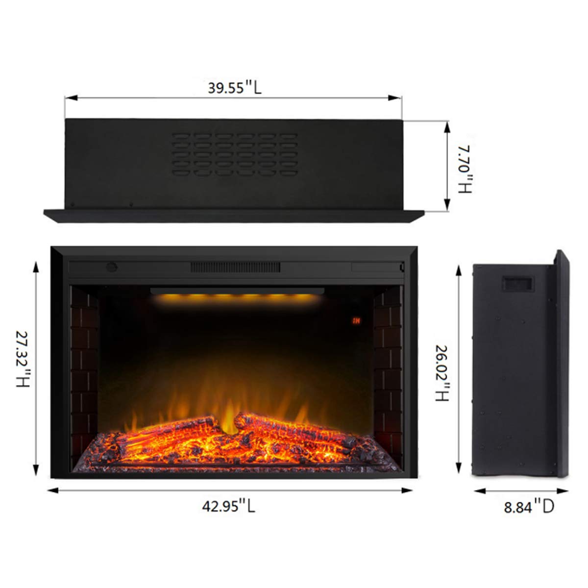Valuxhome 43 Inches Electric Fireplace Heater Insert with Overheating Protection, Fire Crackling Sound, Remote Control, Thermostat, 750/1500W, Black Valuxhome