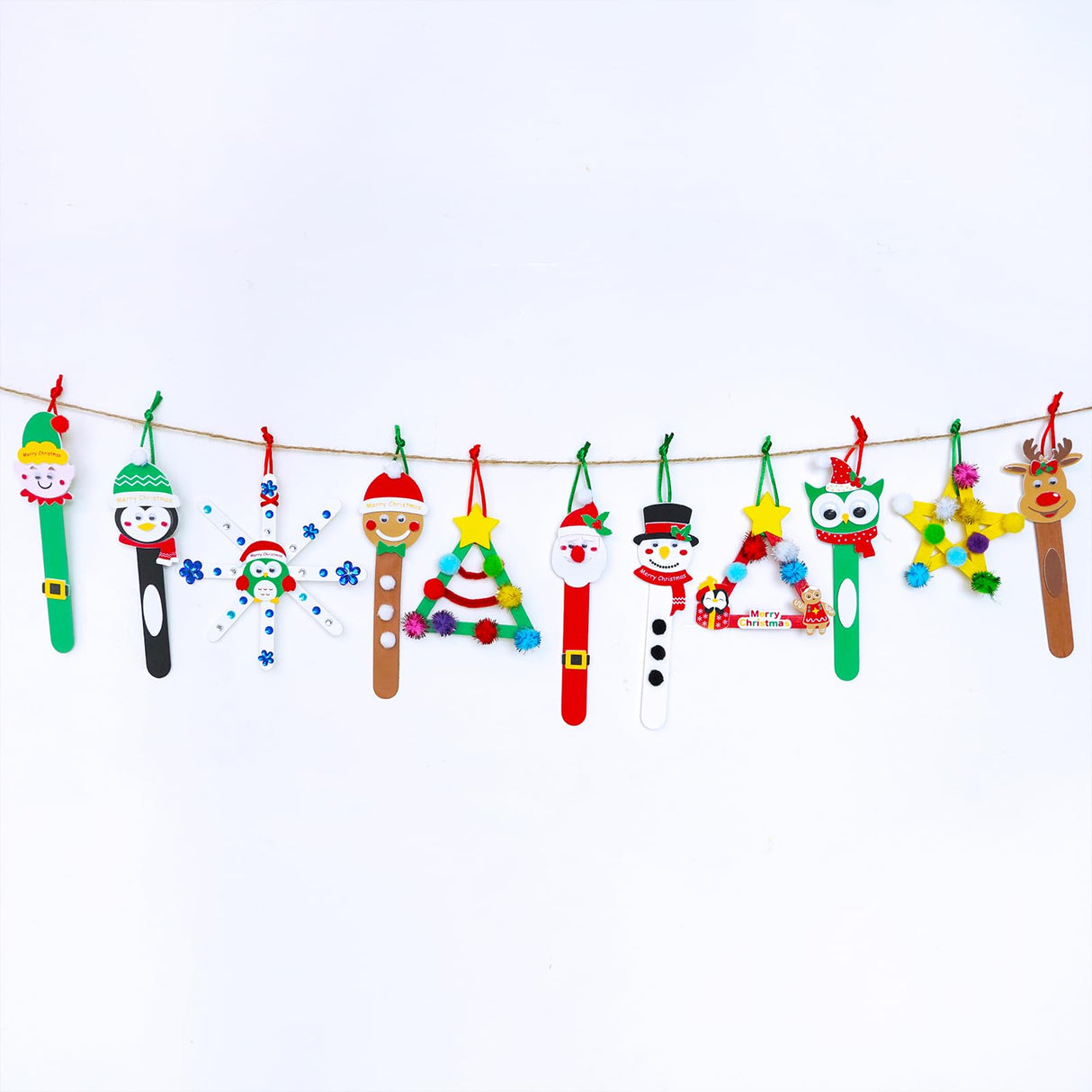 Winlyn 24 Sets Christmas Craft Kits Popsicle Stick Christmas Ornaments Winter Crafts DIY Craft Stick Santa Snowman Elf Reindeer Ornaments Art Sets for Kids Holiday Classroom Activities Party Favors Winlyn