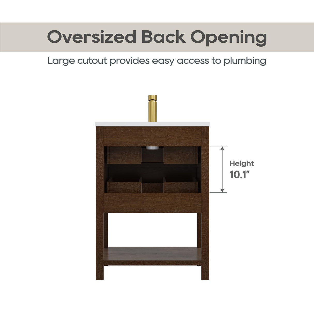 DELUXE LIVING 24 Inch Bathroom Vanity with Sink, Farmhouse Storage Cabinet with Drawers & Open Storage Shelf, Easy Assembly, Adjustable Feet, Walnut DELUXE LIVING