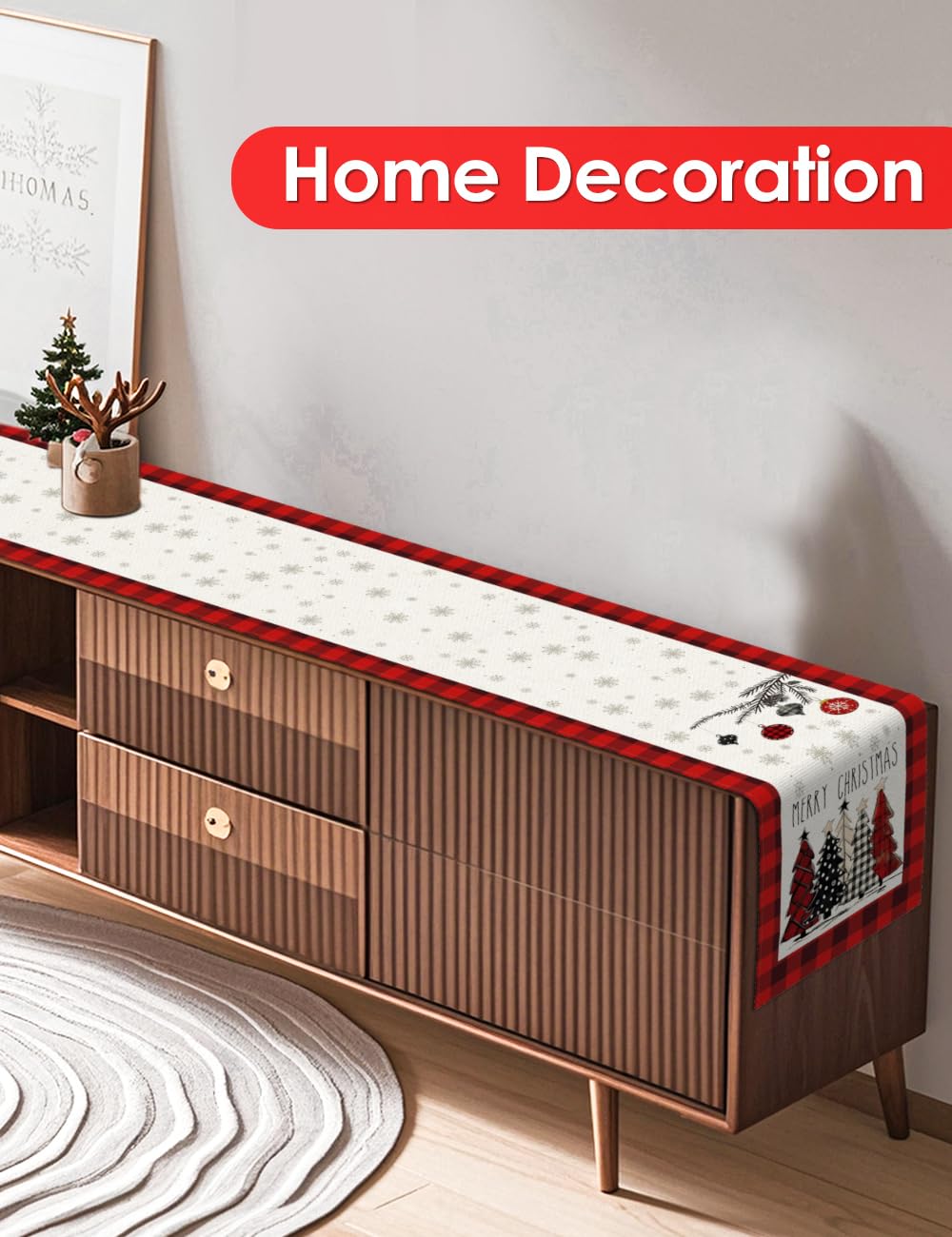 TOYPOPOR Set of 2 Christmas Table Runner, TOYPOPOR 2Pcs Buffalo Linen Christmas Trees Dining Table Runner for Xmas Holiday Seasonal Winter Decoration Indoor Outdoor Party Wedding - 72Inches TOYPOPOR