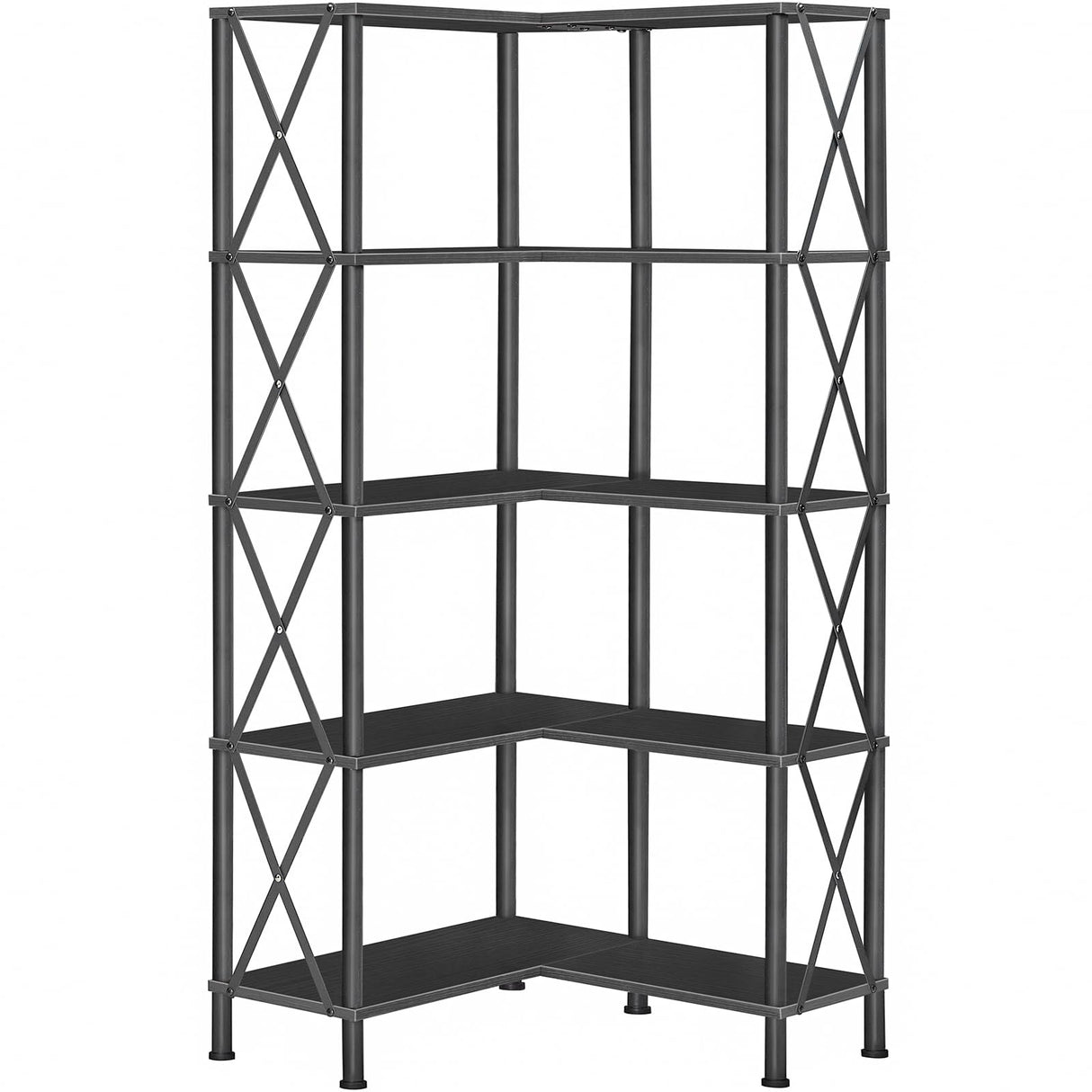 HOOBRO Corner Bookshelf, 5-Tier L-Shaped Bookcase, Industrial Open Display Shelf Tall Storage Organizer, Vertical Storage Rack, for Living Room, Home Office, Black BB60SJ01 HOOBRO