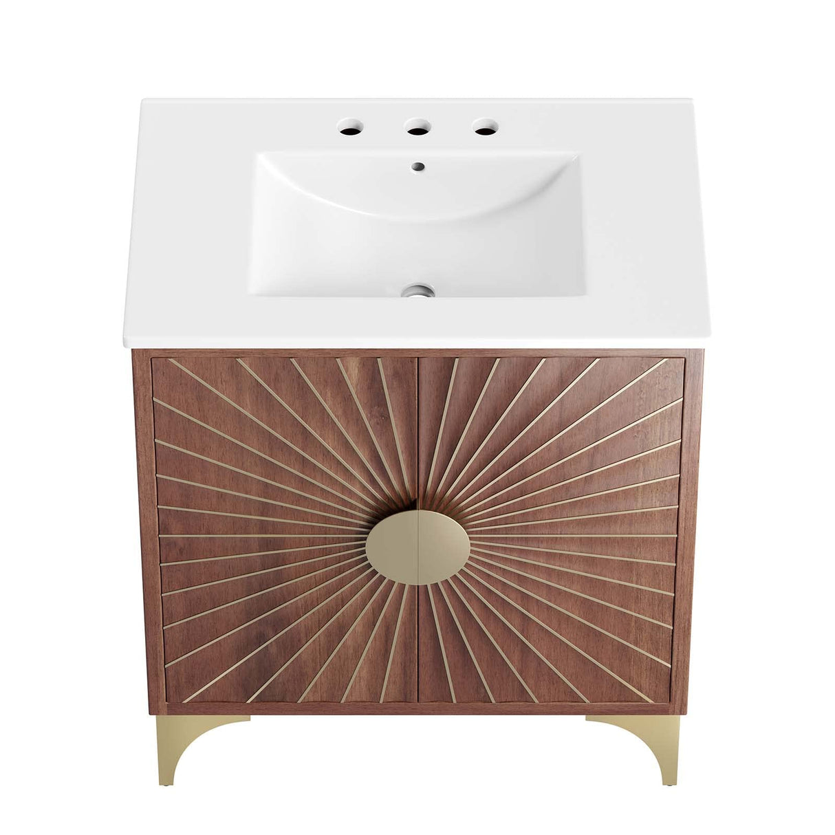 Modway Daylight Bathroom Vanity Cabinet with Ceramic Sink Basin, 30 Inch, White Walnut Modway