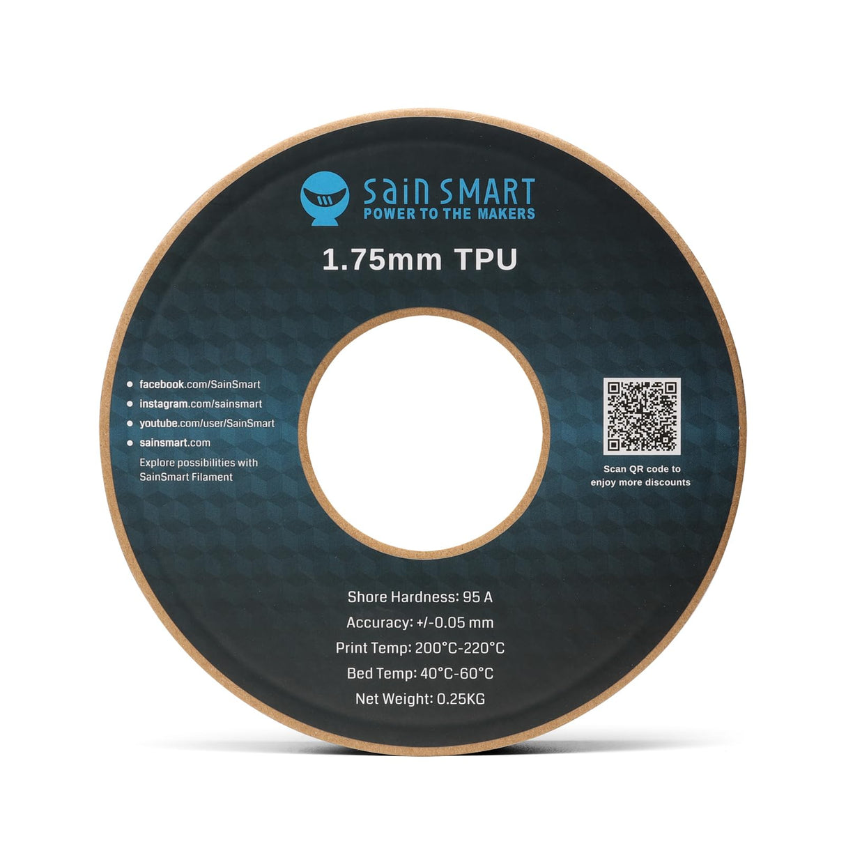 SainSmart - TPU-BLU-0.25KG1.75 SAINSMART 1.75mm 250g Flexible TPU 3D Printing Filament, Dimensional Accuracy +/- 0.05 mm (Blue) SainSmart