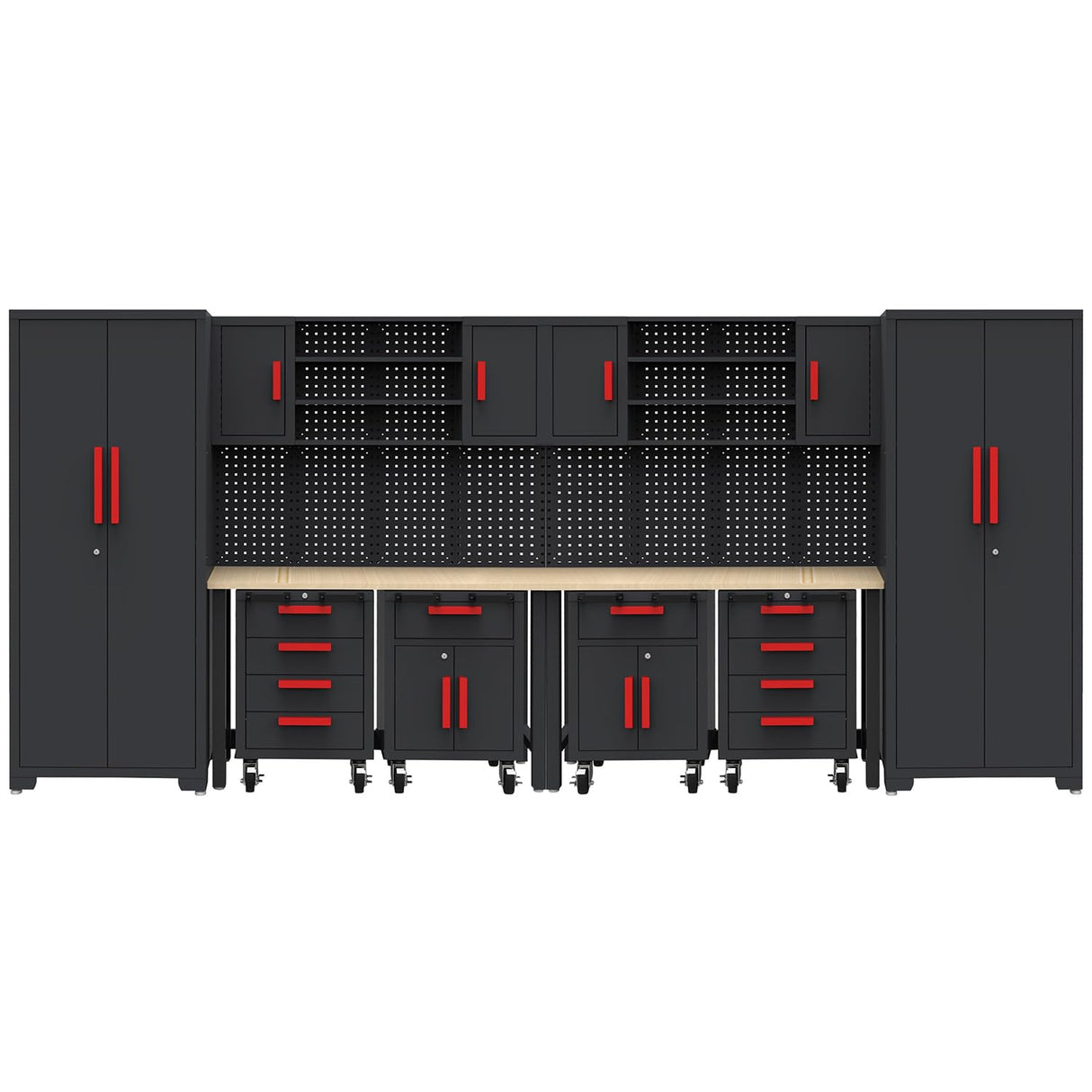 HPDMC Garage Storage Cabinet System - 2 * 6-Pcs Workshop Set with Steel Cabinet Drawers, Rolling Chest, Workbench, Pegboard for Tool Organization HPDMC