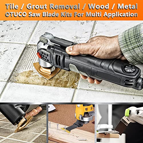 OTUCO 87 Pcs Oscillating Saw Blades, Wood Metal Cutting Multitool Bi-Metal Blades Quick Release Tool Blades Kits Fit for Dewalt, Makita, Ryobi, Rockwell OTUCO