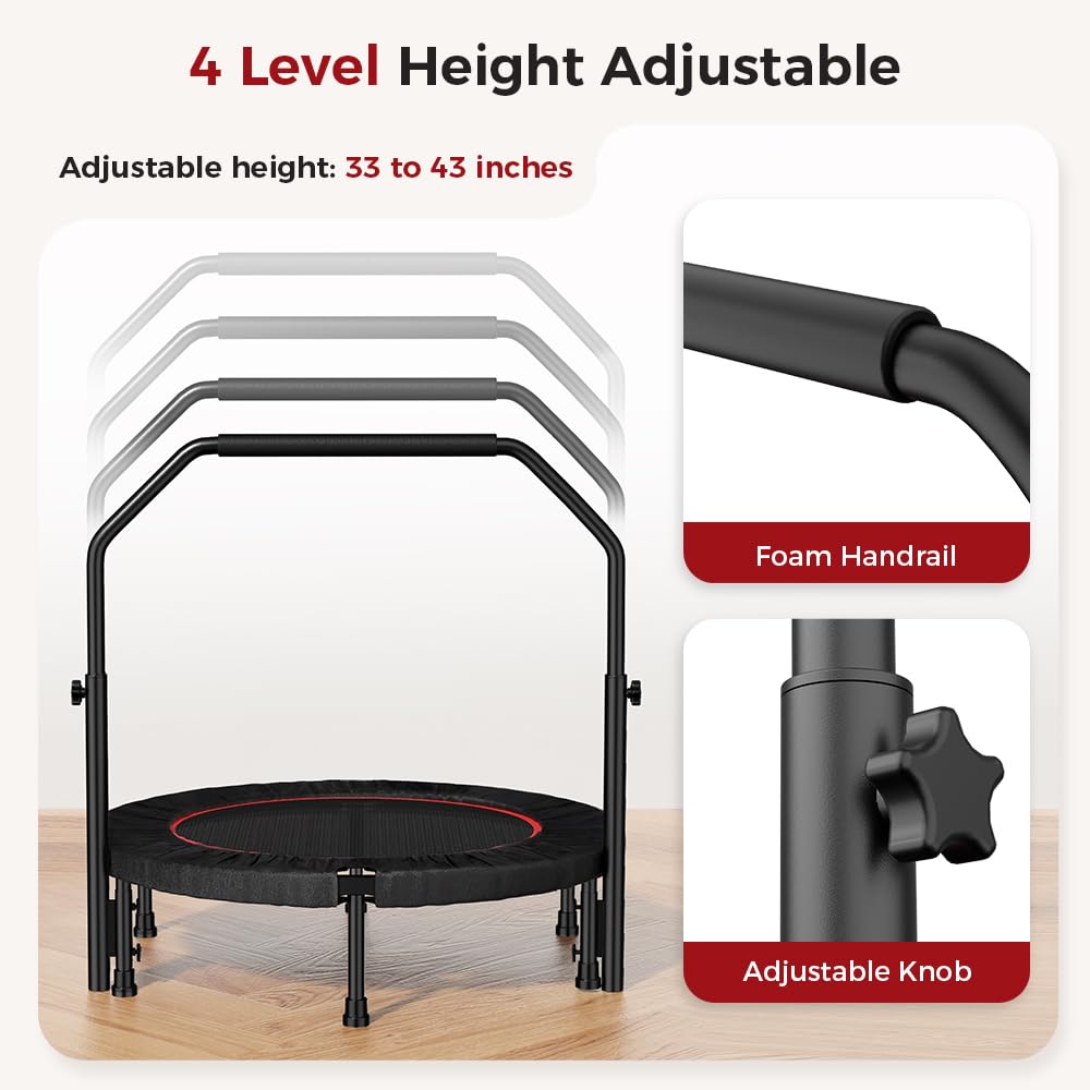 Rebounder Trampoline for Adult,460 LBS Mini Trampoline for Adults with Bar,Exercise Trampoline Indoor/Outdoor Use,40 inch Fitness Rebounder cahgl