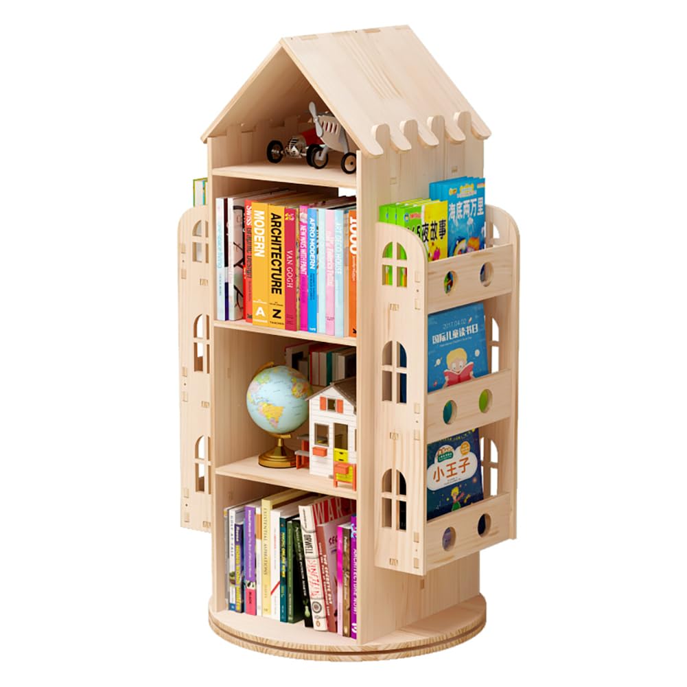 Bear Qiaqia 360° Rotating Children's Bookshelf - Wooden Storage Rack for Kids’ Books and Toys Bear Qiaqia