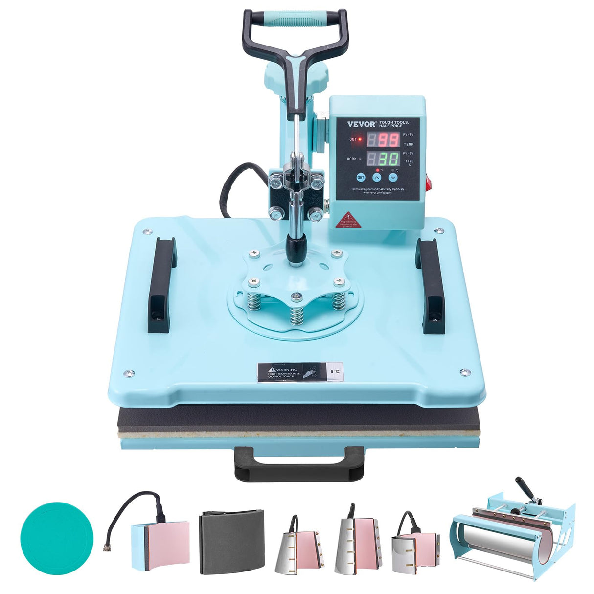 VEVOR 8 in 1 Heat Press with 30 OZ Tumbler Press, Hat Press, 360° Swing Away 12 x 15 inch Heat Press Machine for T-Shirts/Mugs/Hats/Plates, Light Green VEVOR
