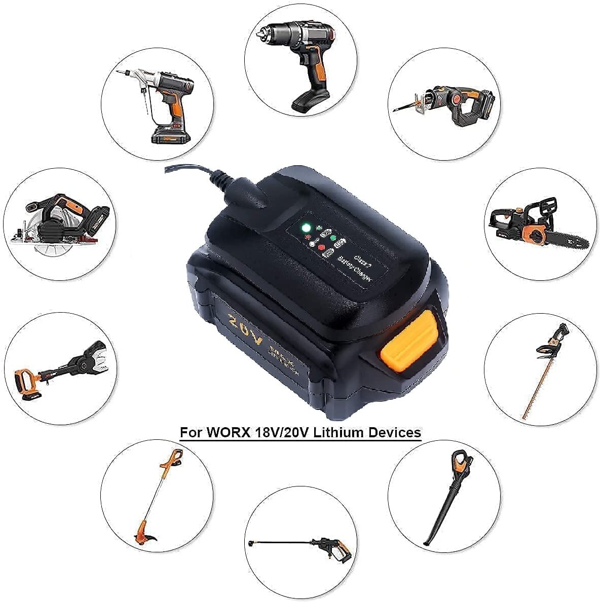 WA3742 Battery Charger for Worx 20V MAX Lithium PowerShare Battery WA3520 WA3525 WA3578 WA3732 WA3875 WA3881 WA3512.1 Gonocop