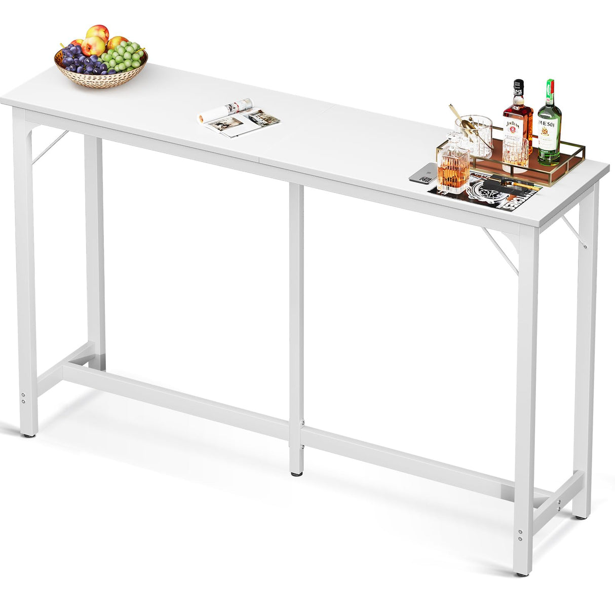 ODK 63-Inch Rectangular Bar Table with Sturdy Legs - Elegant White High Top for Indoor Use ODK