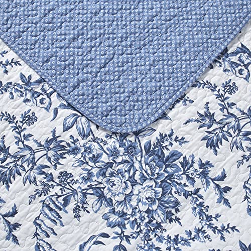 Laura Ashley - Twin Quilt Set, Soft & Reversible Cotton Floral Bedding with a Medium Weight Feel, 2 Piece Bed Set with Matching Pillowcases (Bedford Delft Blue) Laura Ashley