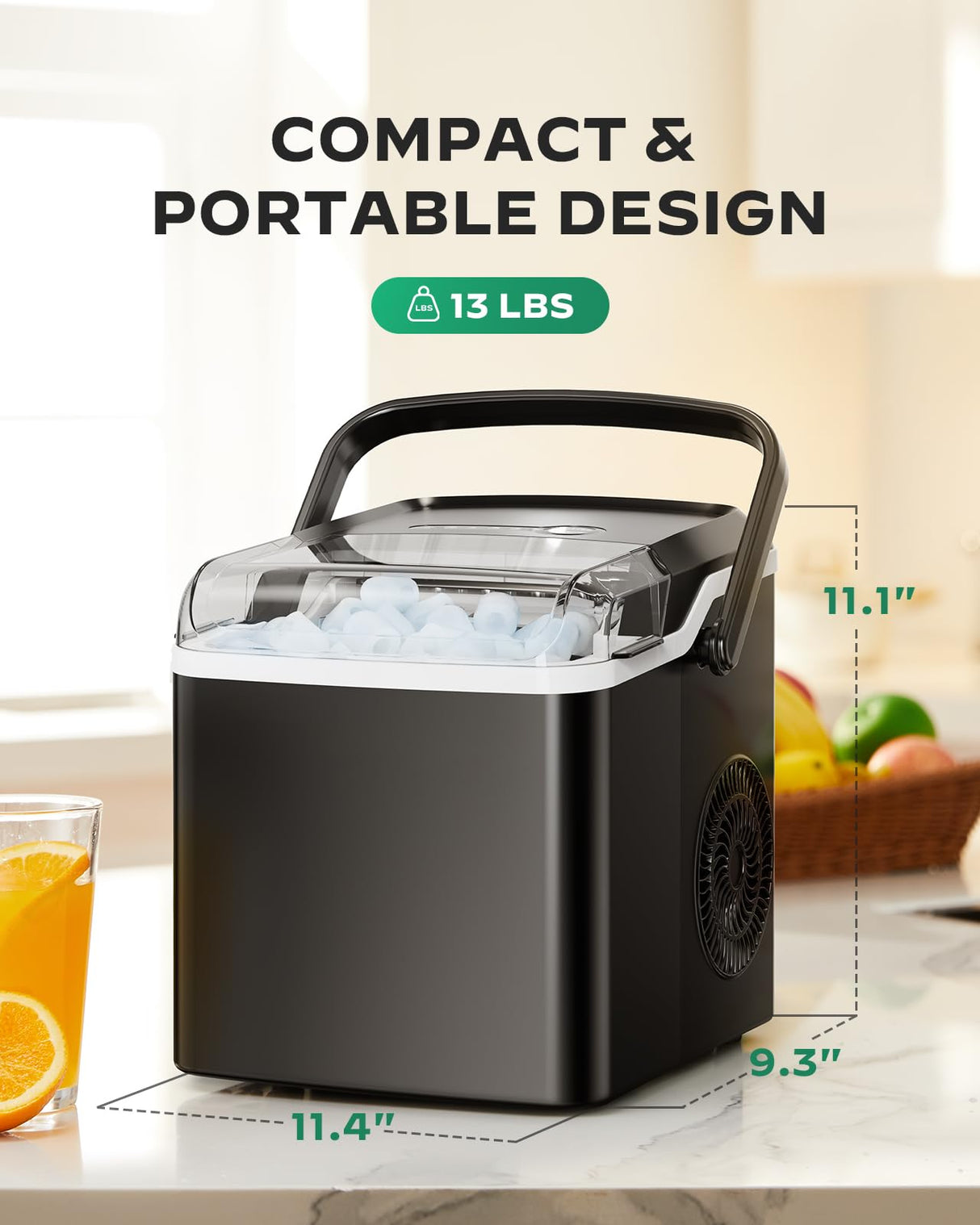 Silonn Countertop Ice Maker - 9 Cubes Ready in 6 Mins, 26lbs in 24Hrs, Portable Ice Machine with Self-Cleaning, 2 Sizes of Bullet Ice for Home/Kitchen/Party/RV, Black Silonn