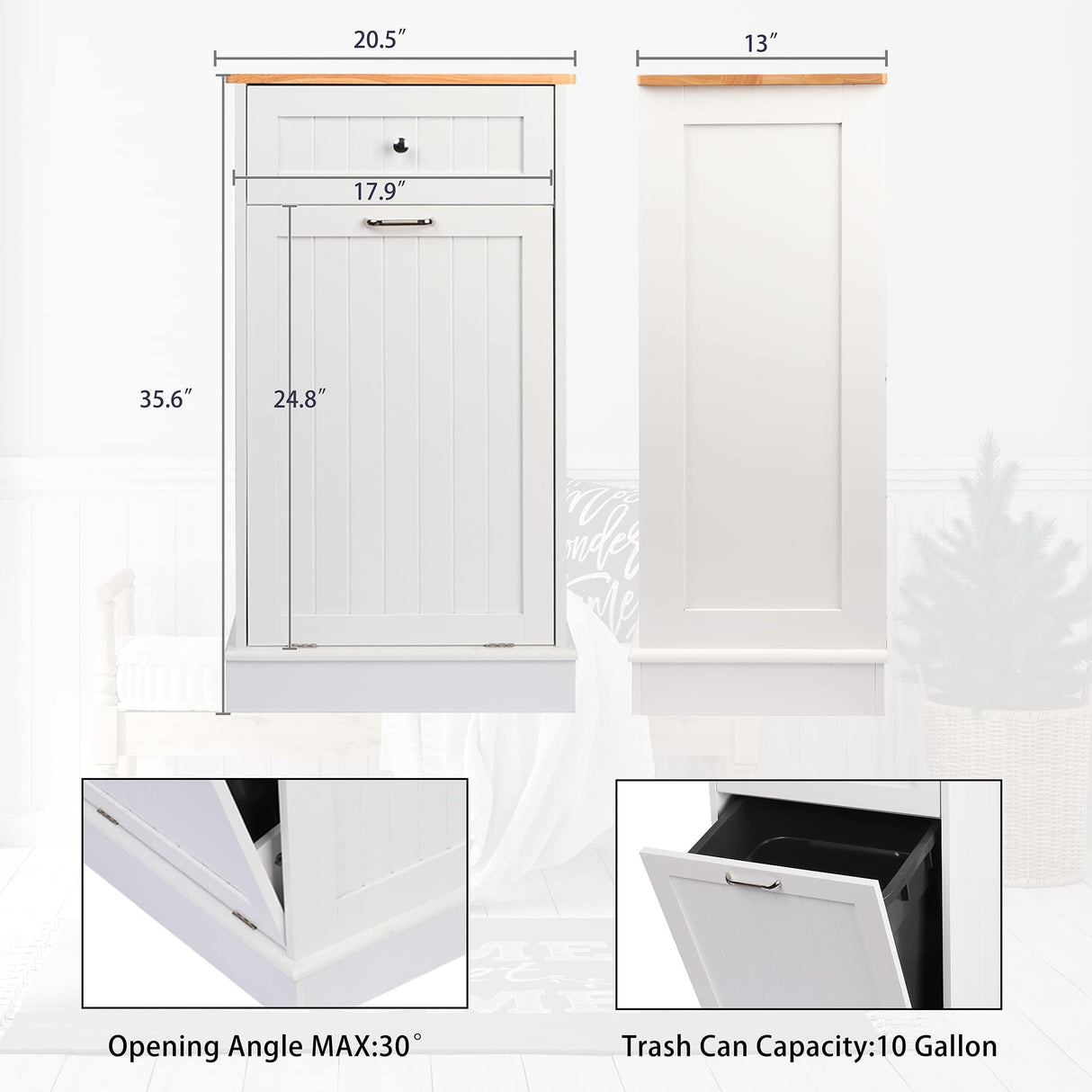TOLEAD Tilt Out Trash Cabinet Free Standing 10 Gallon Recycling Trash Can Cabinet for Farmhouse Kitchen,Living Room, Dining Room, White TOLEAD