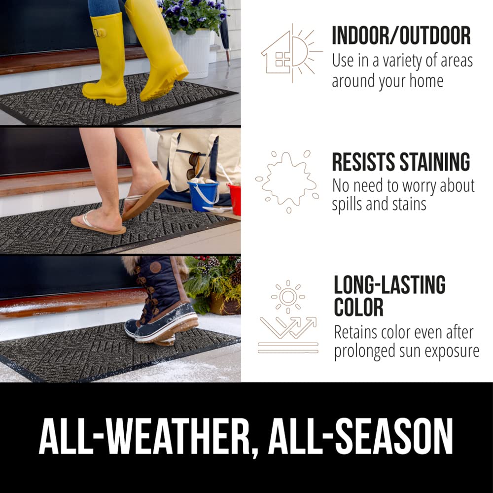Gorilla Grip 100% Waterproof All-Season WeatherMax Doormat, Durable Natural Rubber, Stain and Fade Resistant, Low Profile, Indoor Outdoor Door Mats, Easy Clean Patio Entrance Mat, 17x29, Gray Diamond Gorilla Grip