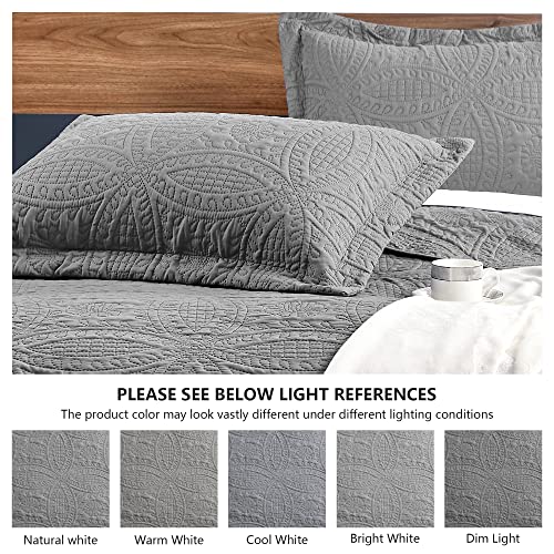 Love's cabin King Size Quilt Set Grey Bedspreads - Soft Bed Summer Lightweight Bedspread Comforter - Modern Style Coin Pattern Coverlet for All Season - 3 Pieces (1 Quilt, 2 Pillow Shams) Love's cabin