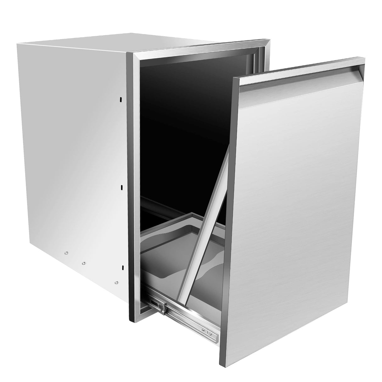 KODOM Built-in Double Trash Drawer 20" W x 27" H x 24" D Pull-Out Tray Outdoor Kitchen Stainless Steel Trash Drawer Storage Two Trash Bins for BBQ Island Grill Station KODOM