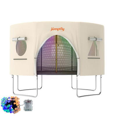 jumpfly 12FT Trampoline Tent for Kids,Fit for 8 Straight Poles Round Trampoline,Trampoline Shade Cover with LED Light,Outdoor Trampoline Accessories Canopy,Sunscreen Clubhouse,Anti-Tear,Camping,Sand
