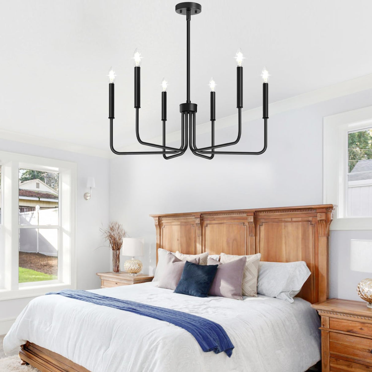 Black Chandelier, 6-Light Farmhouse Chandelier for Dining Room Lighting Fixtures Hanging, Dining Light Fixtures Industrial Modern Chandelier for Bedroom, Foyer, Hall, Kitchen, Living Room and Entryway Lynnoland