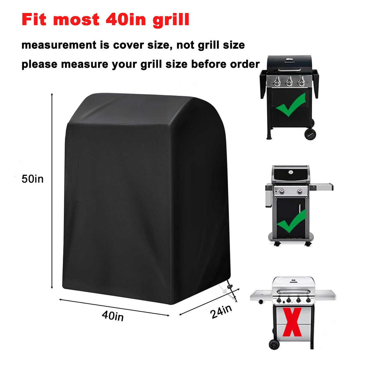 Samhe Grill Cover, 40-Inch Heavy Duty Waterproof UV Resistant BBQ Grill Cover for Outdoor Grill, Fit for Nexgrill Brinkmann Weber Char-Broil and More Samhe