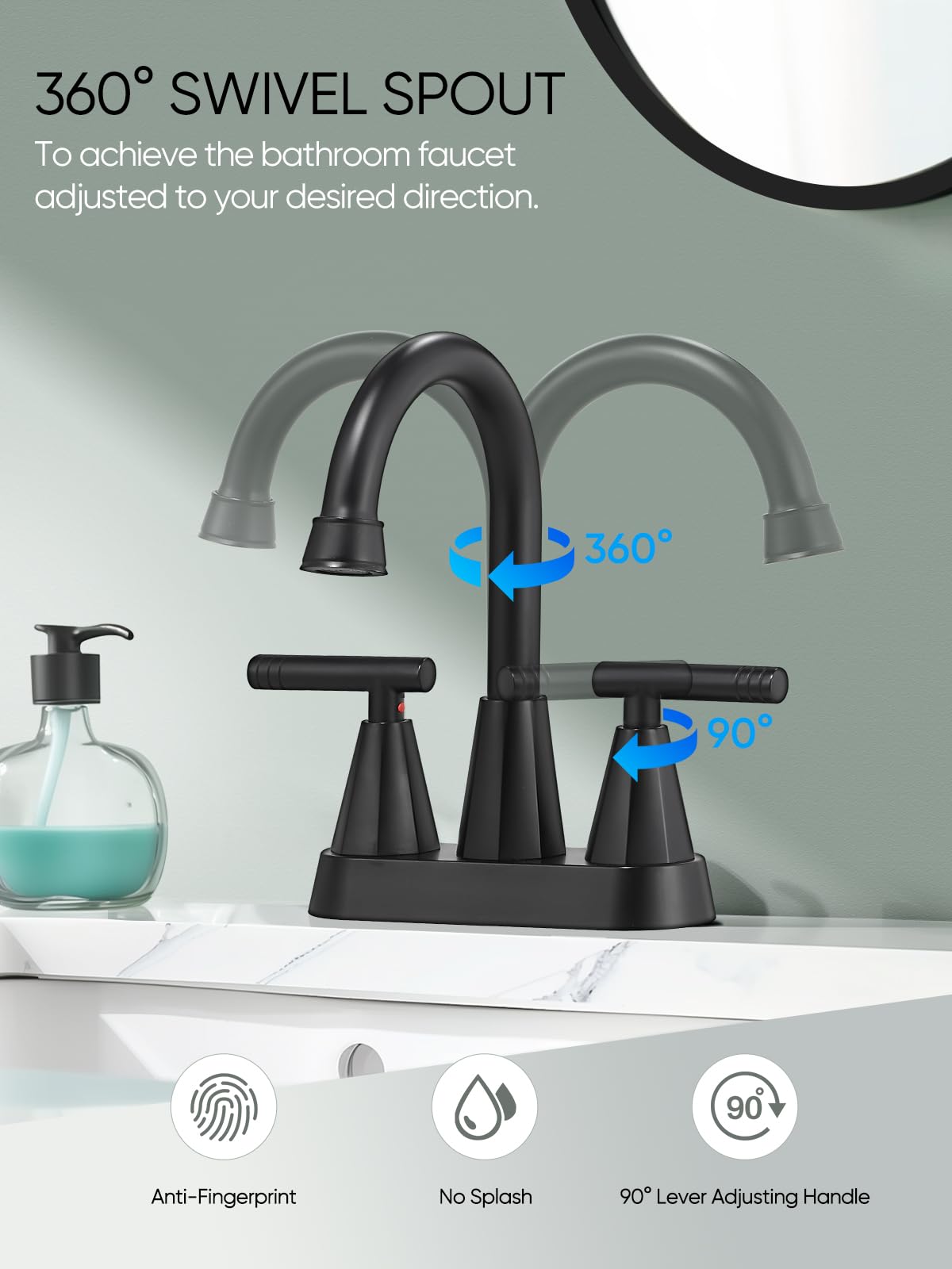Cobbe Bathroom Faucets for Sink 3 Hole, 4 Inch with Pop Up Drain and 2 Supply Hoses, 2 Handle Centerset Bathroom Faucet for Sink Vanity, Midnight Black Matte Cobbe