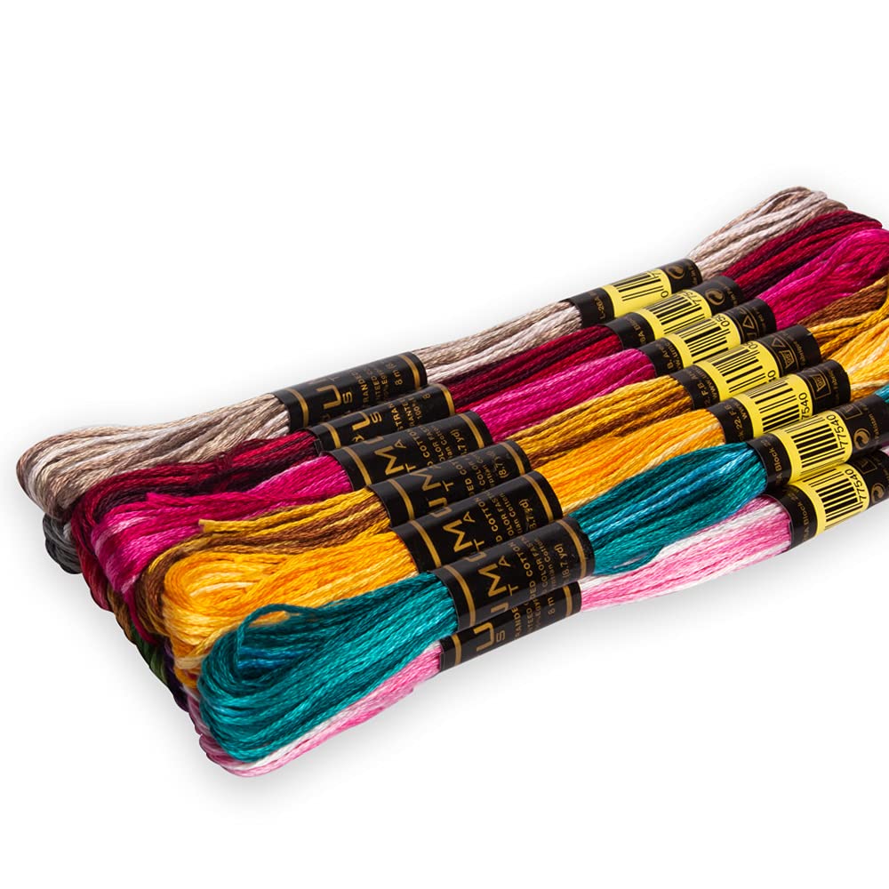 UMC STAG 12 Pieces Variegated Colours Premium Embroidery Thread | 100% Egyptian Cotton Premium Skeins | Cross Stitch Embroidery Floss | Oeko TEX Certified Stranded Cotton | Ideal for Arts & Crafts UMC STAG
