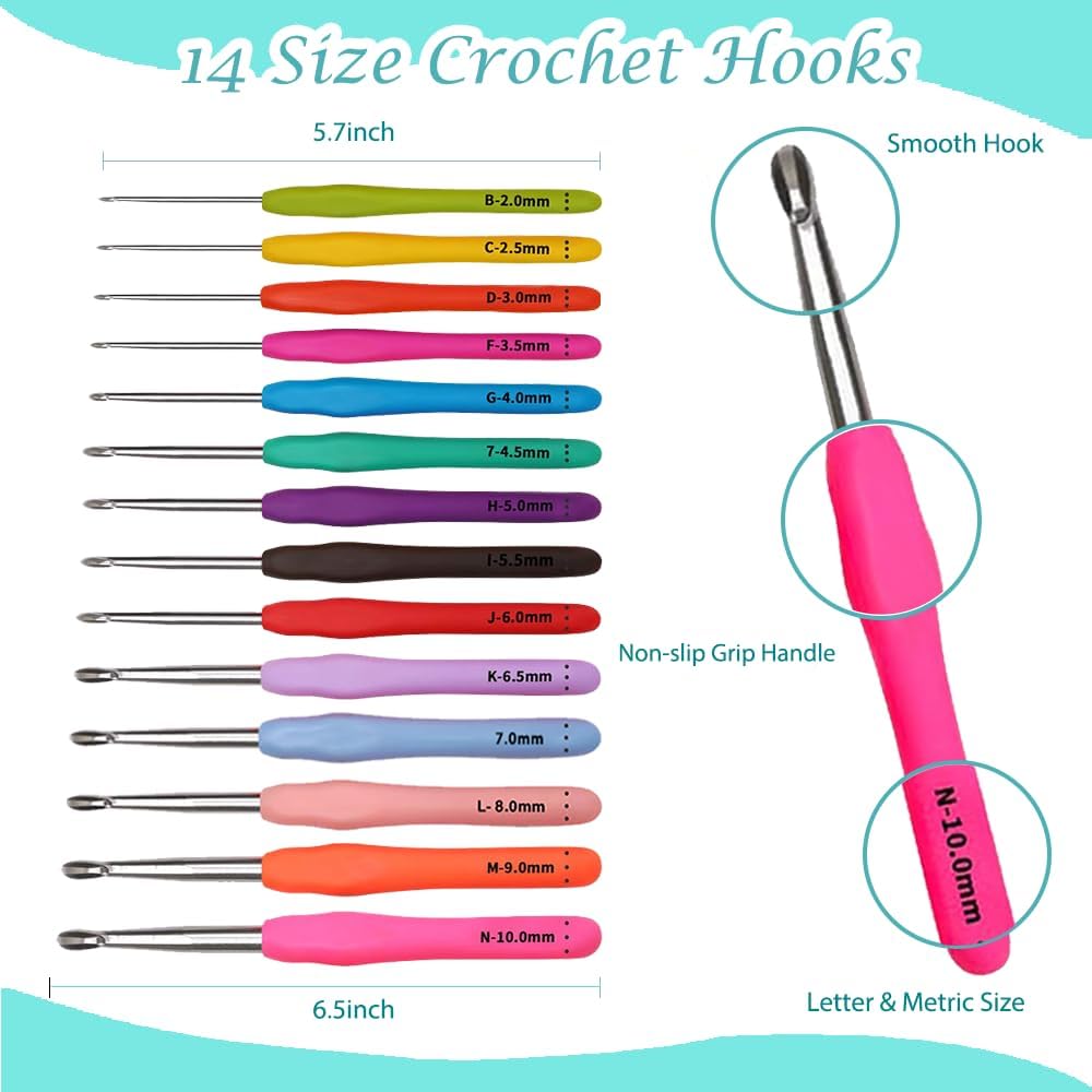 Yarniss Crochet Kits for Beginner, All-Inclusive Crochet Kit for Adults with 14 Size Ergonomic Crochet Hooks,12 Yarns Balls & Bag Yarniss