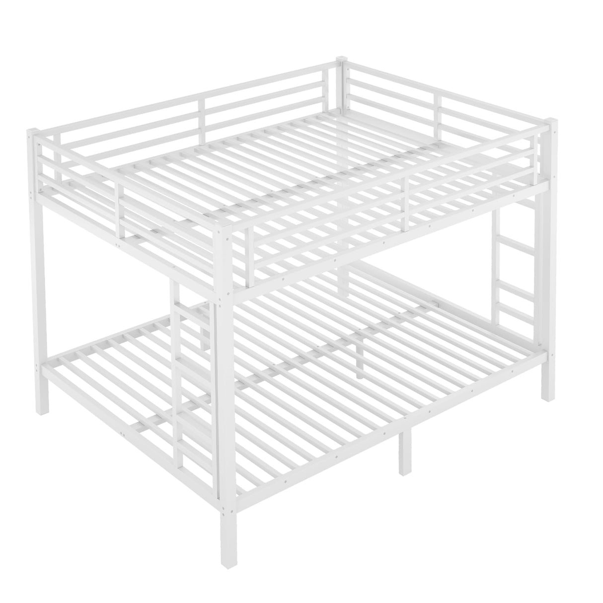 Queen over Queen Bunk Bed, Metal Bunk Bed with High Guardrail and Built-in Ladder, Heavy-Duty Queen Bunk Bed Frame for Kids,Teens, Adults, Metal Slats Support, No Box Spring Needed, White Harper & Bright Designs