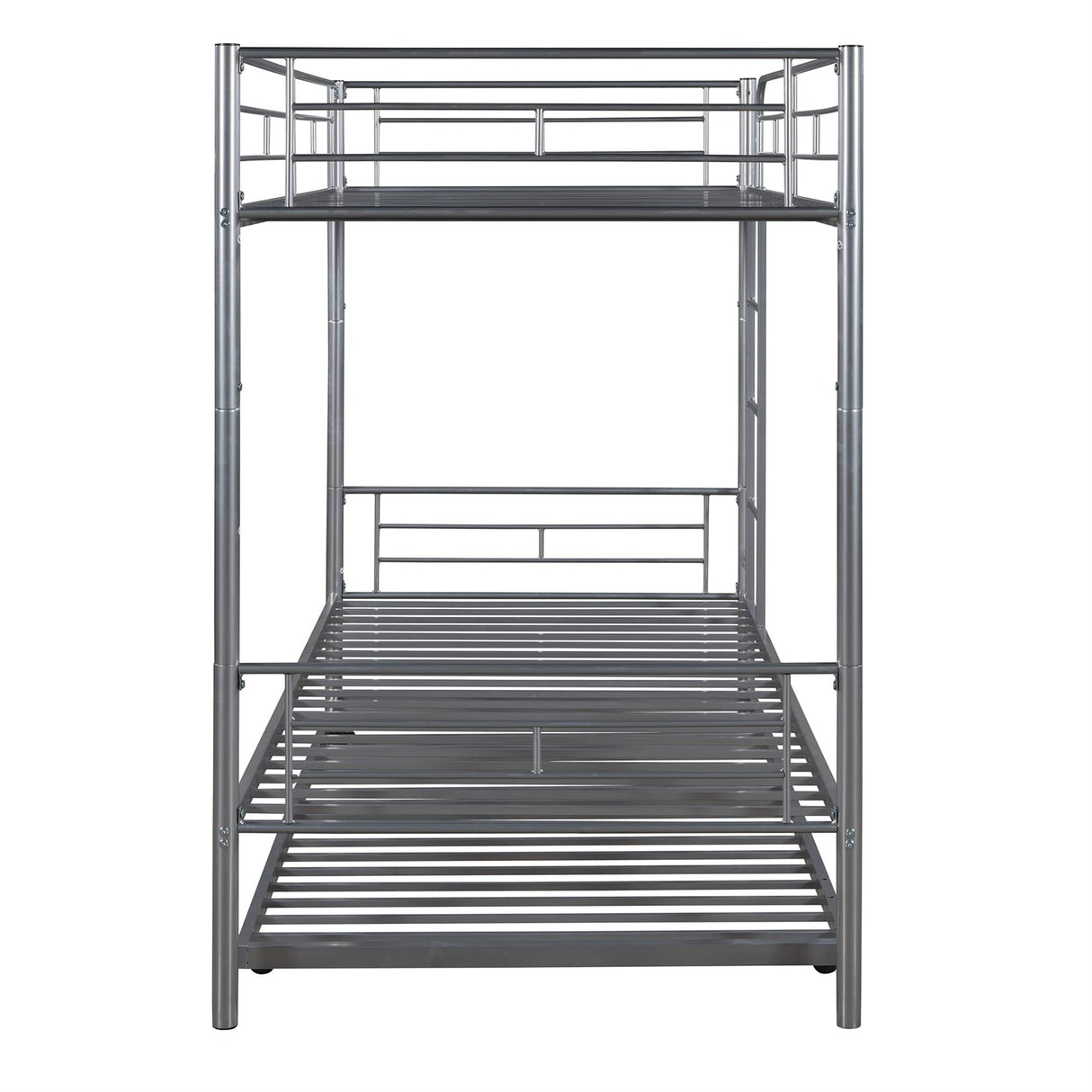 Metal Bunk Bed with Trundle Twin Over Twin Bunk Bed Frame with Ladder and Safety Rails for Kids Triple Metal Bunk Can be Divided into Two beds, Silver Bellemave