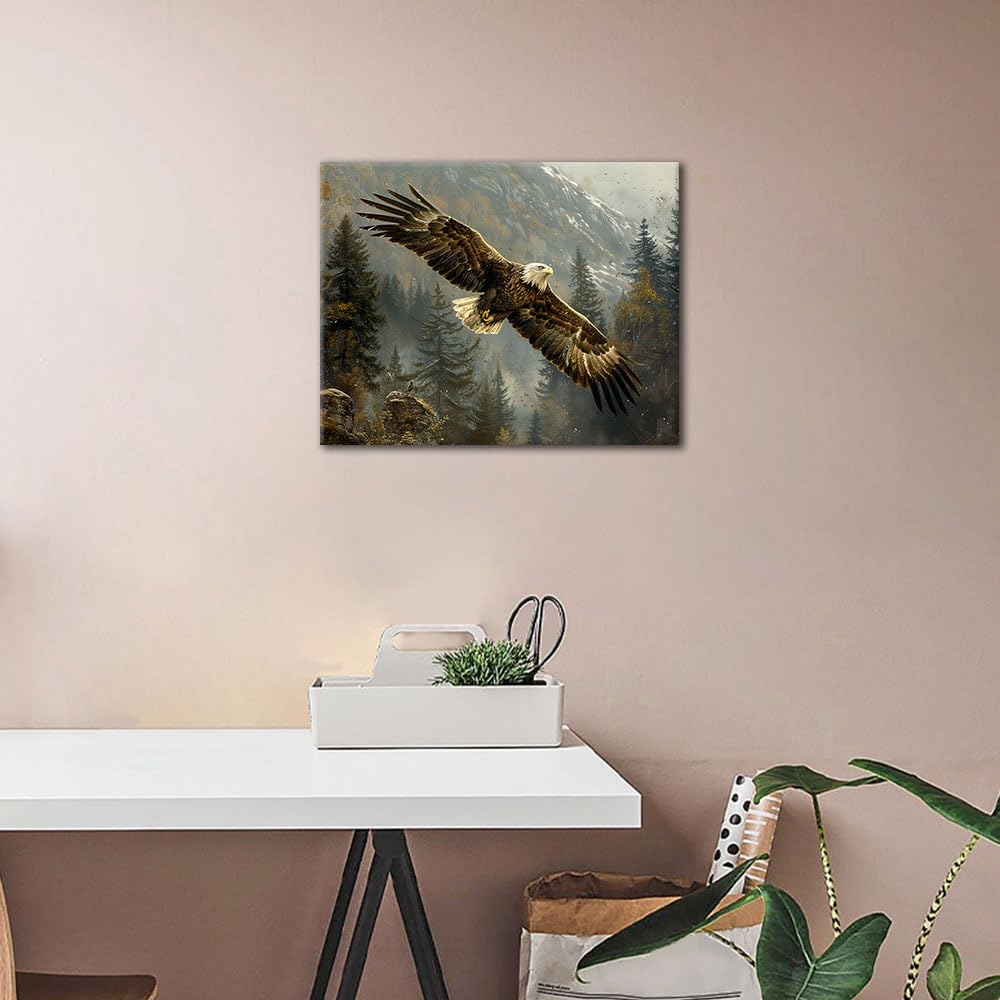 Paint by Number for Adult, Majestic Bald Eagle Paint by Numbers, Autumn Forest Adult Paint by Numbers Kits on Canvas with 3 Paintbrushes and Acrylic Pigment, 16X20 Inch Frameless TUMOVO