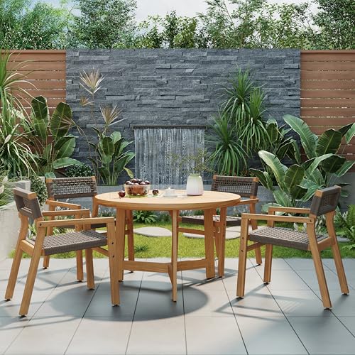 Christopher Knight Home Dolly Dining Chairs Set of 4, Acacia Wood Frame Dining Chairs, Rope Woven Armchair, Accent Dining Chair Set, Patio Wooden Armchair for Backyard Poolside Garden, Light Teak Christopher Knight Home