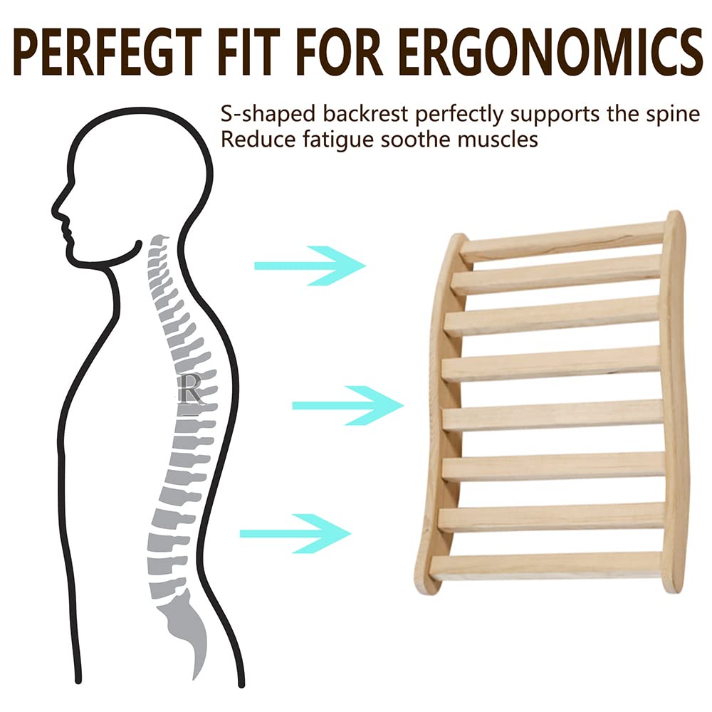 S-Shape Sauna Backrest Infrared Sauna Accessories, Natural Wood Finish Hemlock Sauna Chair with Wide Back Releases Pressure, No Painting Non-Toxic 26"x17" Fulocseny