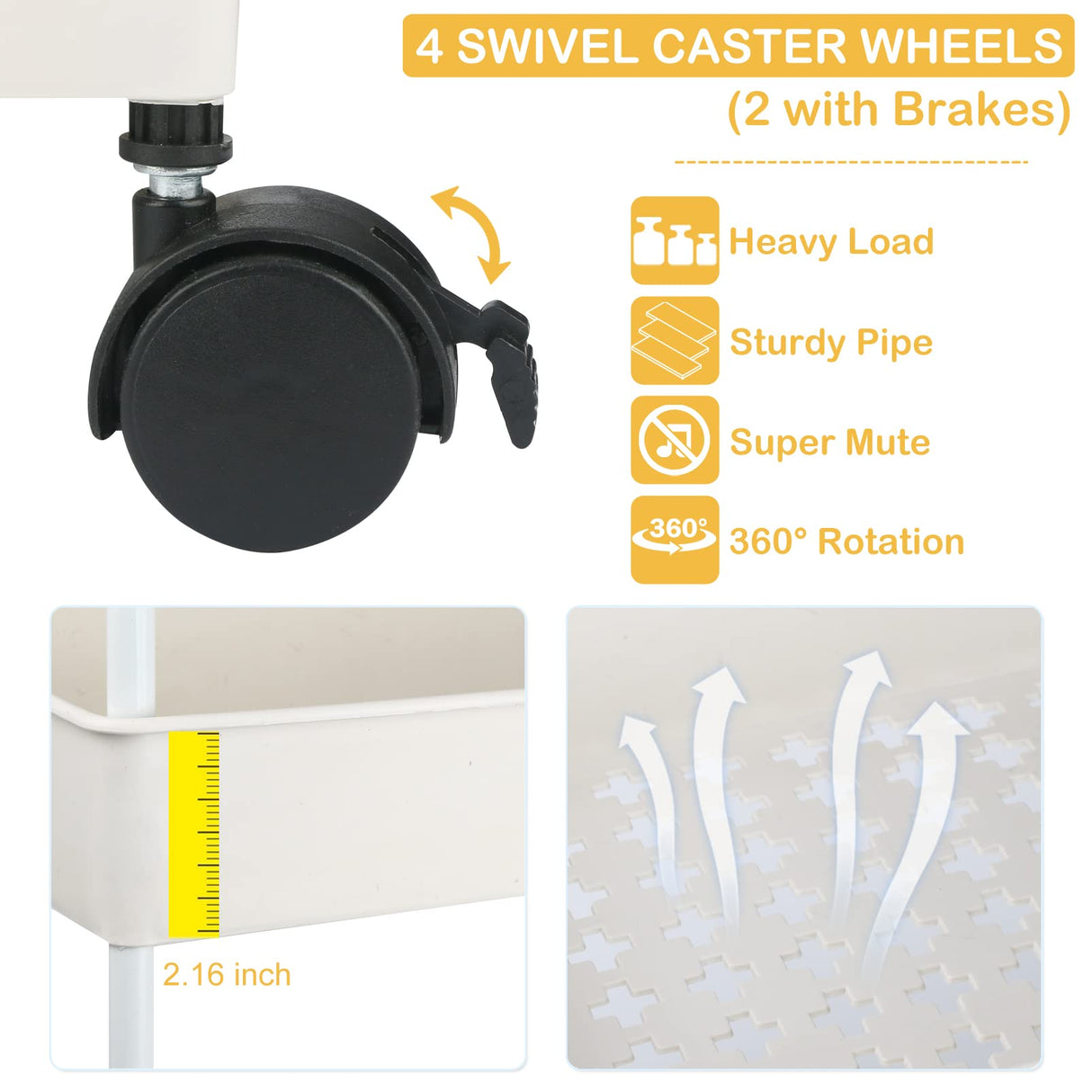 Volnamal Baby Diaper Caddy, Plastic Movable Cart for Newborn Nursery Essentials Diaper Storage Caddy Organizer for Changing Table & Crib, Easy to Assemble, Beige Volnamal