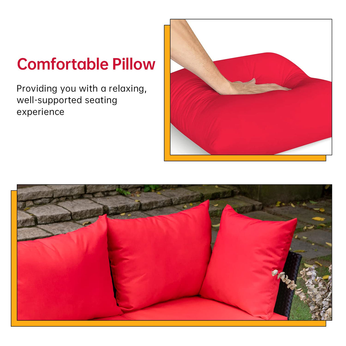 FDW Patio Furniture Sets 5 Pieces Outdoor Wicker Conversation Set Sectional Sofa Rattan Chair for Outdoor Backyard Porch Poolside Balcony Garden Furniture with Coffee Table,Red Cushion FDW