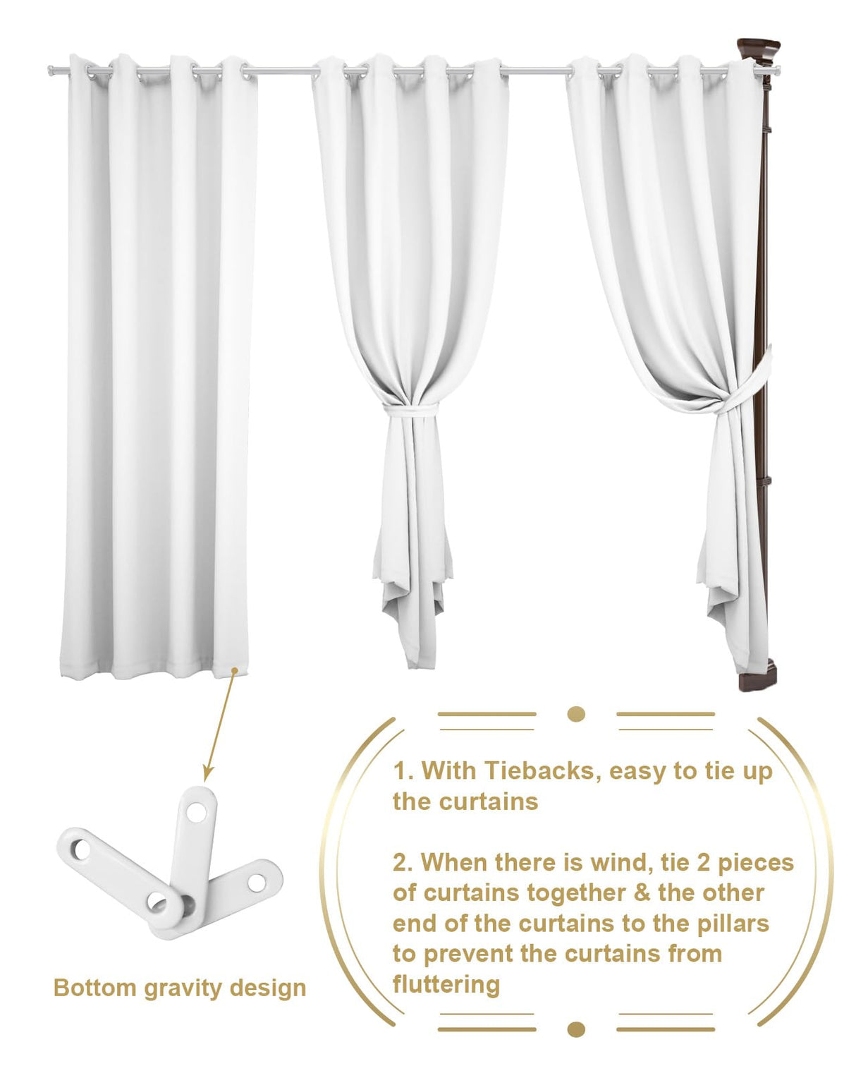 Outdoor Curtains for Patio Waterproof Black and White Stripe Indoor/Outdoor Curtain Tiebacks Simple Style Privacy Curtain Sun Blocking Grommet Drapes for Pergolas Gazebo Porch Balcony 2 Panel 54x108 Home L6