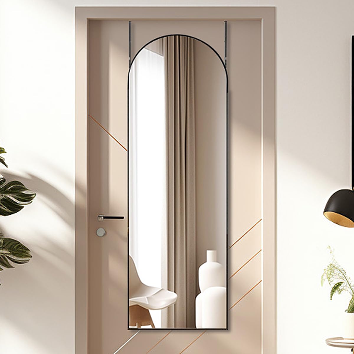 Otlsh 14"×48" Door Mirror,Arched Full Length Mirror, Over The Door, Arch Wall Mirror, Thin Frame, Aluminum Alloy, for Bedroom, Living Room, Entryway -Black Otlsh