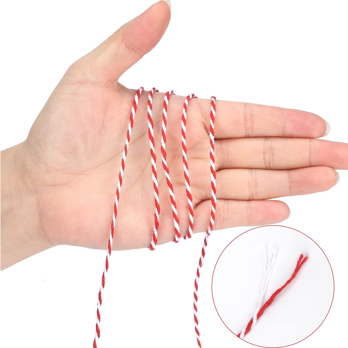 Red and White Cotton Twine String - 656 Feet, Ideal for Crafts, Gift Wrapping, Party, Baking and Holidays KINGLAKE