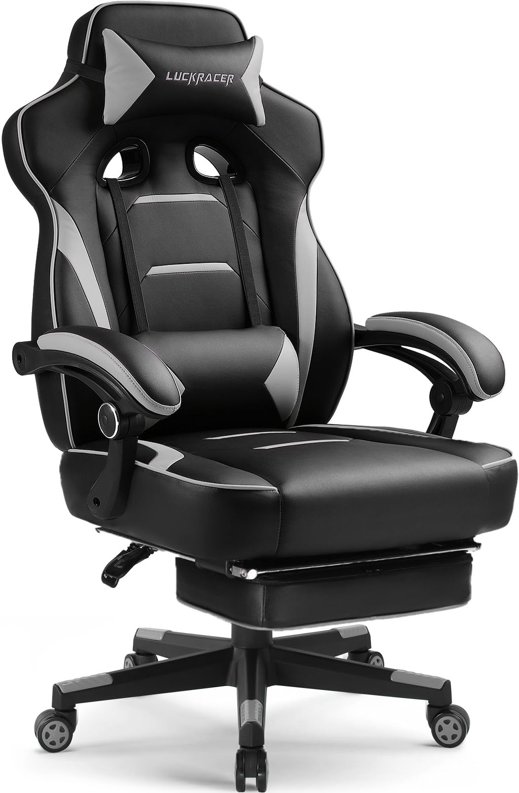 GTPLAYER Gaming Chair with Footrest, Big and Tall Game Chair 350lb Racing Style Computer Chair, Ergonomic Executive Office Chair High Back with Lumbar Support and Recliner, Light Gray GTPLAYER