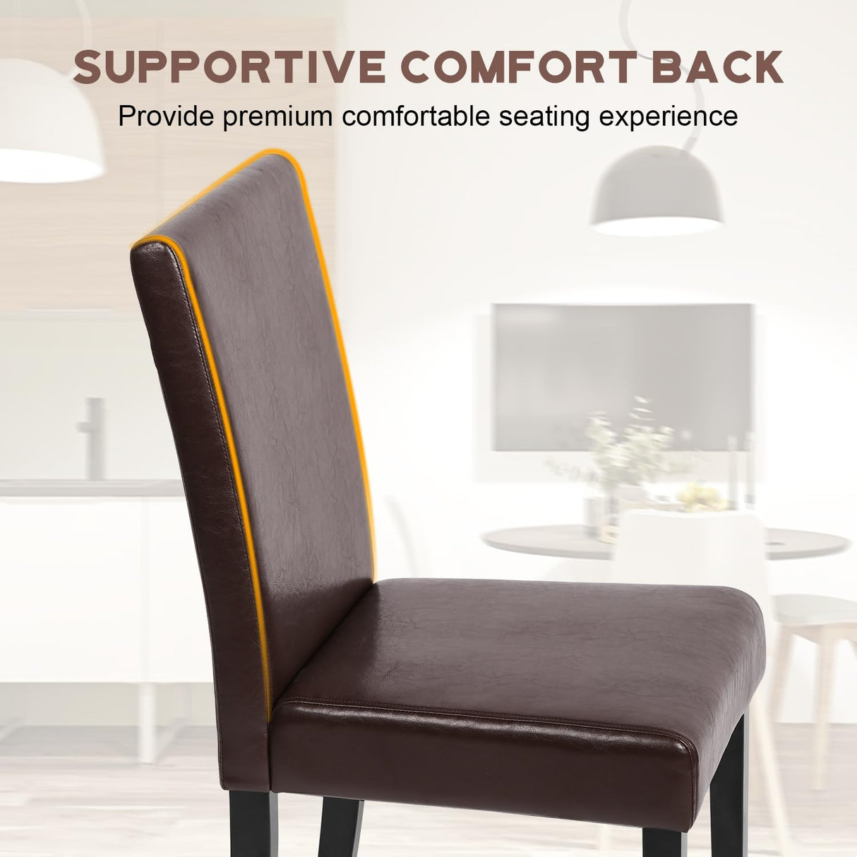 FDW Dining Chairs Set of 4, Dining Room Chairs Kitchen Chairs,Side PU Cushion Chairs with Waterproof Surface and Wood Legs,for Kitchen Restaurant and Living Room,Leather Brown FDW