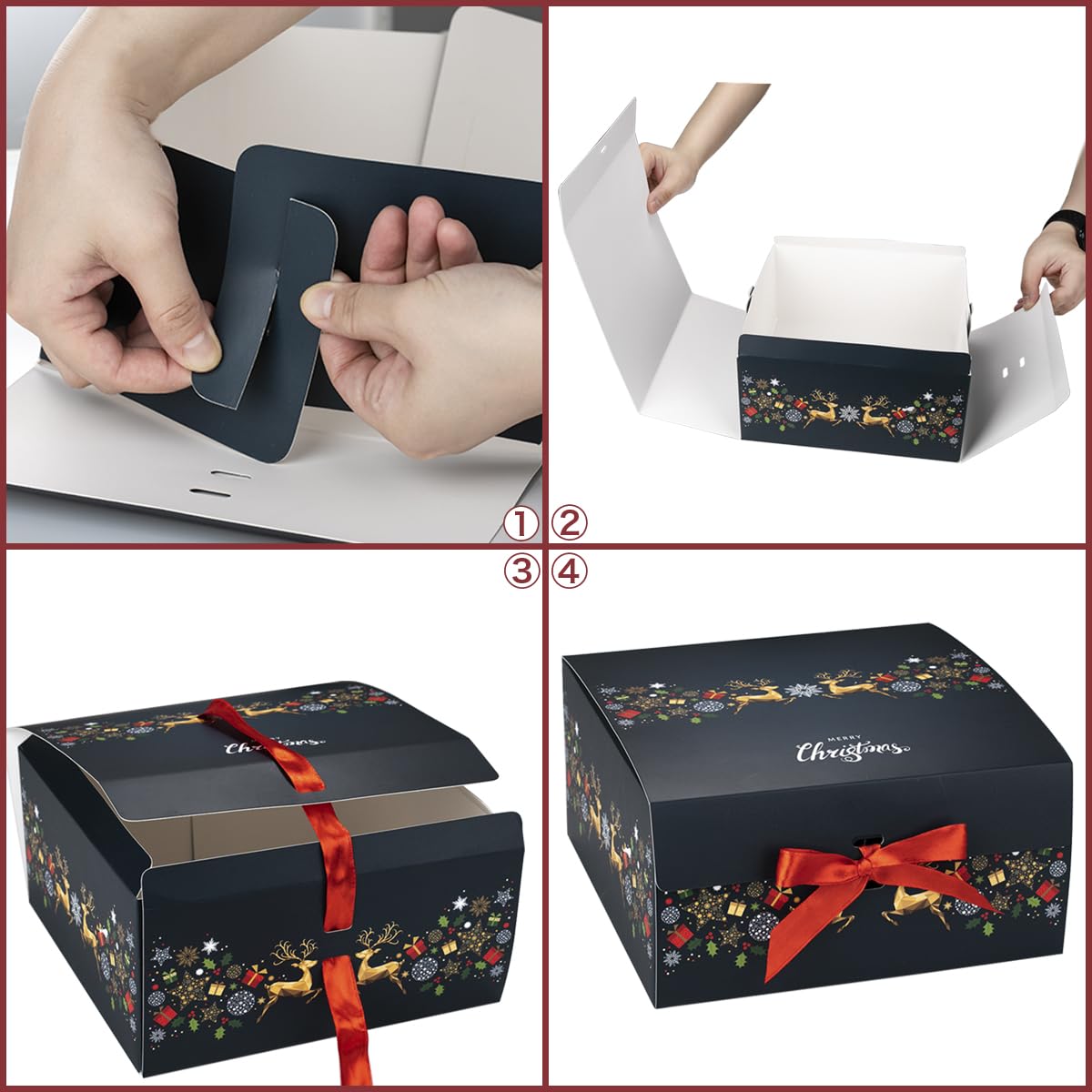 ARTLYMERS Christmas Gift Boxes with Lids, 12 Pack Gift Boxes and Red Ribbon Christmas Themed Pattern Small Gift Boxes for Christmas Presents Gifts Easy Assemble ARTLYMERS