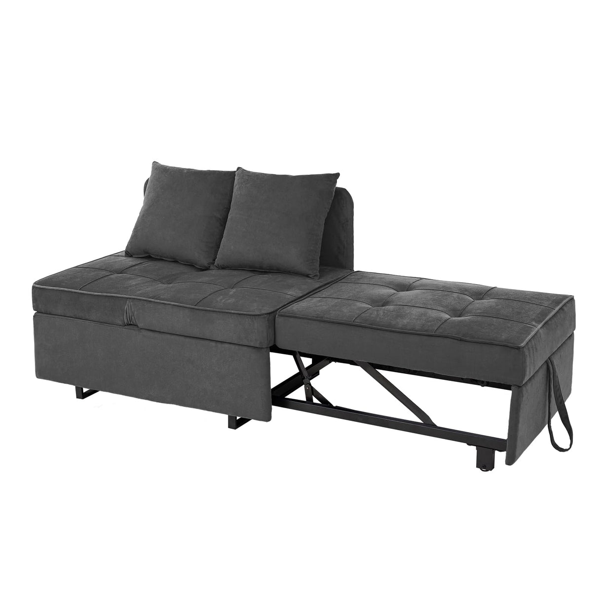 Convertible Sofa Bed 4-in-1 Velvet Sleeper Sofa Chair Bed Pull Out Futon Couch Bed with USB Ports 5 Adjustable Backrest and Pillow Fold Out Ottoman Bed for Adults Small Spaces Living Room, Dark Grey FiveWillowise