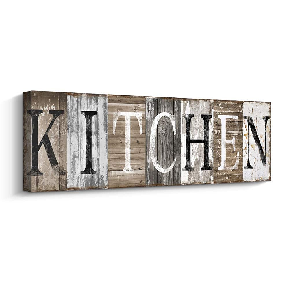 Pinetree Art Rustic Farmhouse Kitchen Wall Decor Canvas Prints Kitchen Signs Wall Decor (With Solid Wood Inner Frame) Pinetree Art