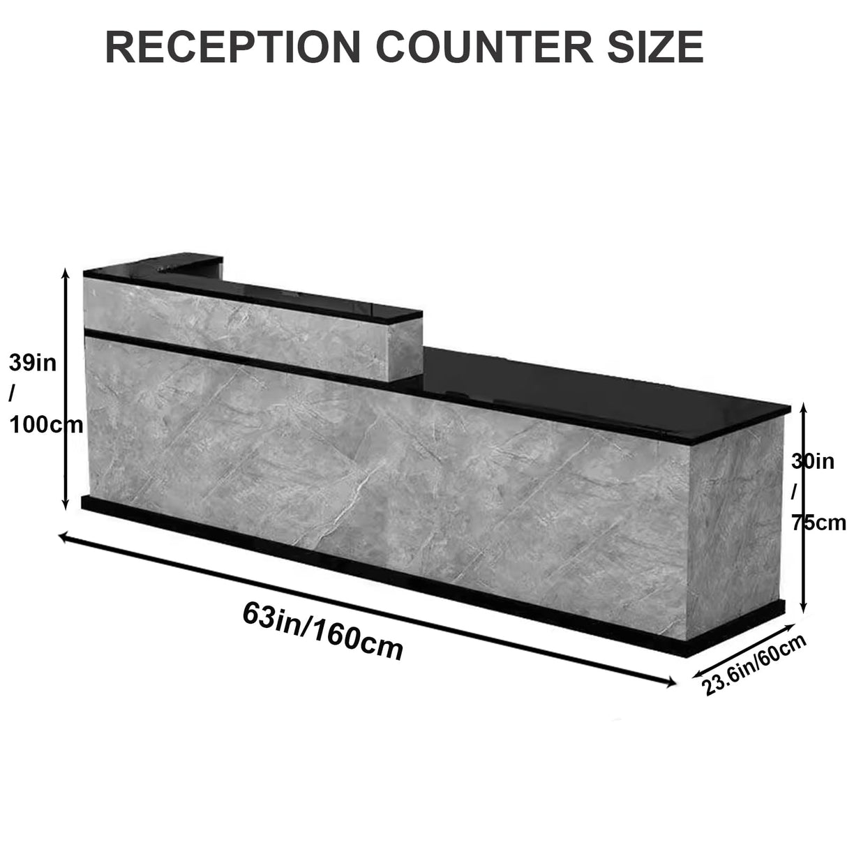LANBVIELT Modern Reception Counter, Office Front Counter with Lockable Drawer,Black and Gray Checkout Receptionist for Hotel Lobby, Clothing Store,Beauty Salon (Right-Hand Counter, 63x23.6x39in) LANBVIELT