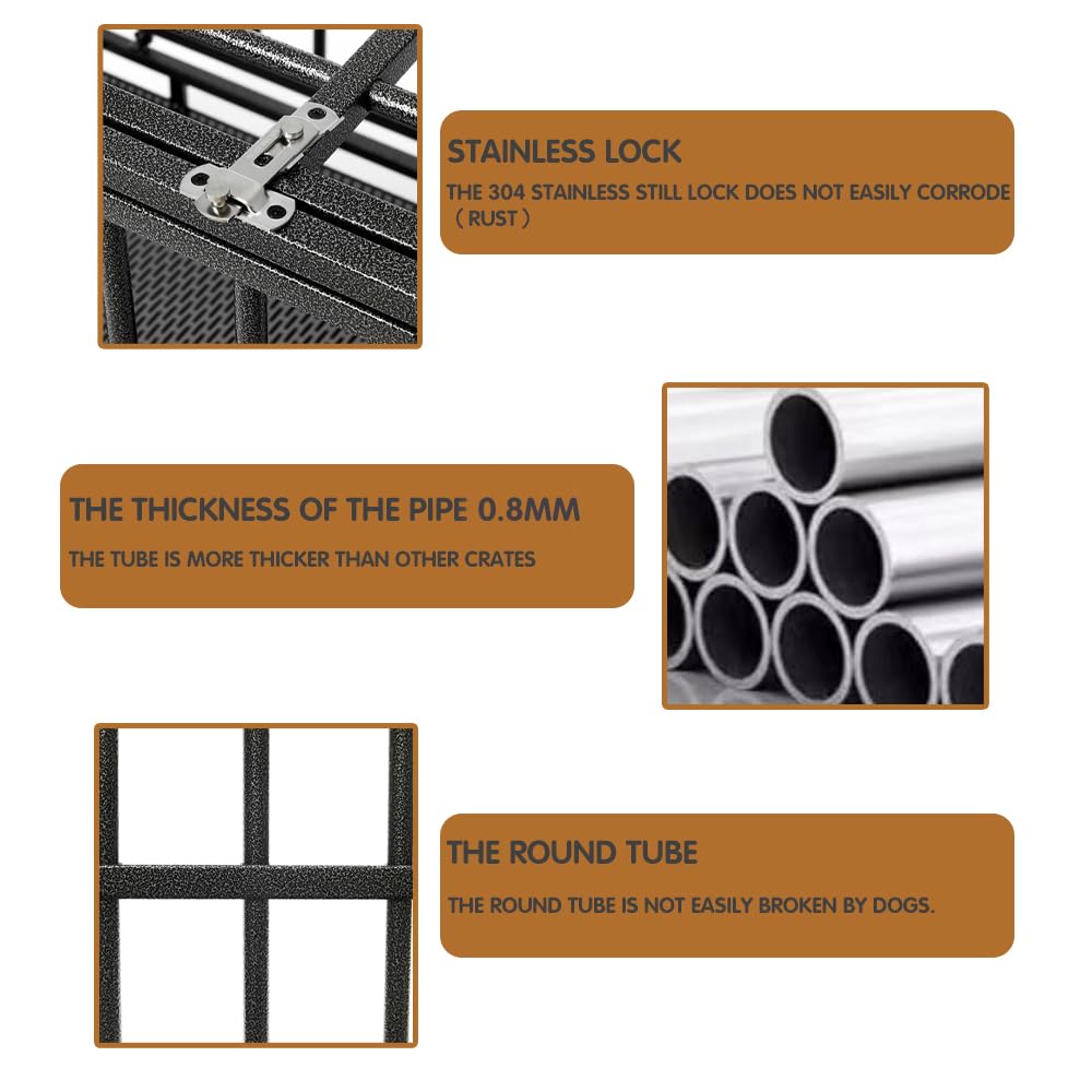 Luckyberry 38/42/46 inch Heavy Duty Extra Large Indestructible Dog Crate Kennel Indoor with Separation Anxiety Lockable Wheels and Removable Tray LUCKYBERRY