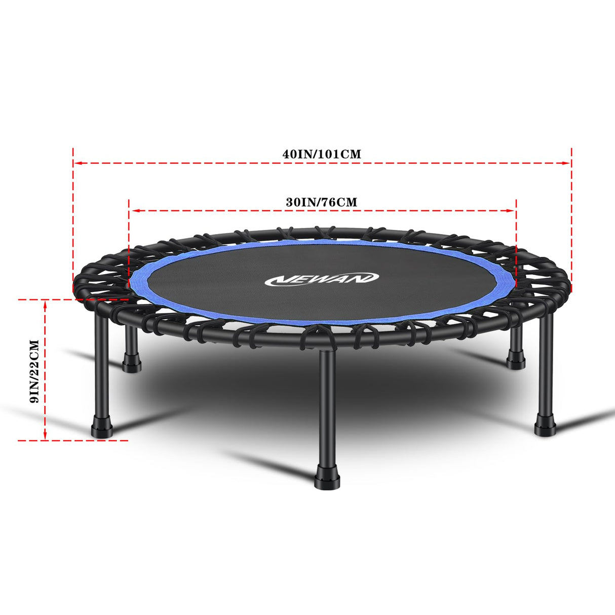 Newan 40'' Silent Fitness Mini Trampoline - Indoor Rebounder for Adults - Best Urban Cardio Jump Fitness Workout Trainer, Covered Bungee Rope System - Max Limit 330 lbs NEWAN