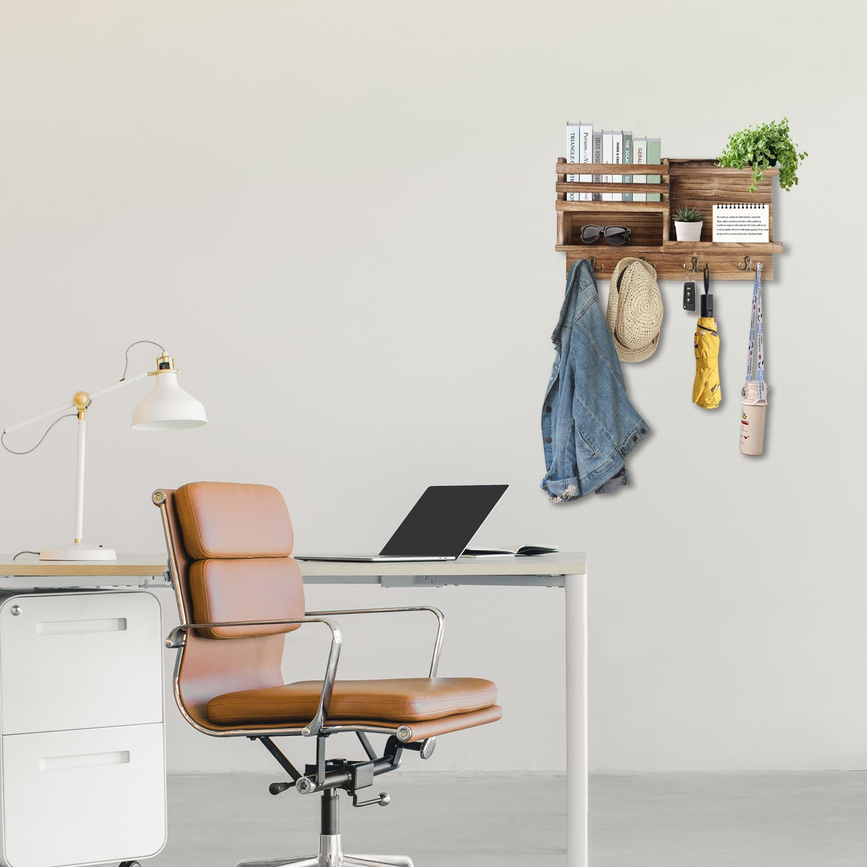 Key Holder Wall Mount, Solid Wood Key and Mail Organizer for Wall(Self Adhesive or Drill), 8 Hooks Key Rack for Entryway Hallway Bedroom Farmhouse Home Decor (Burnt Brown) Eryvik