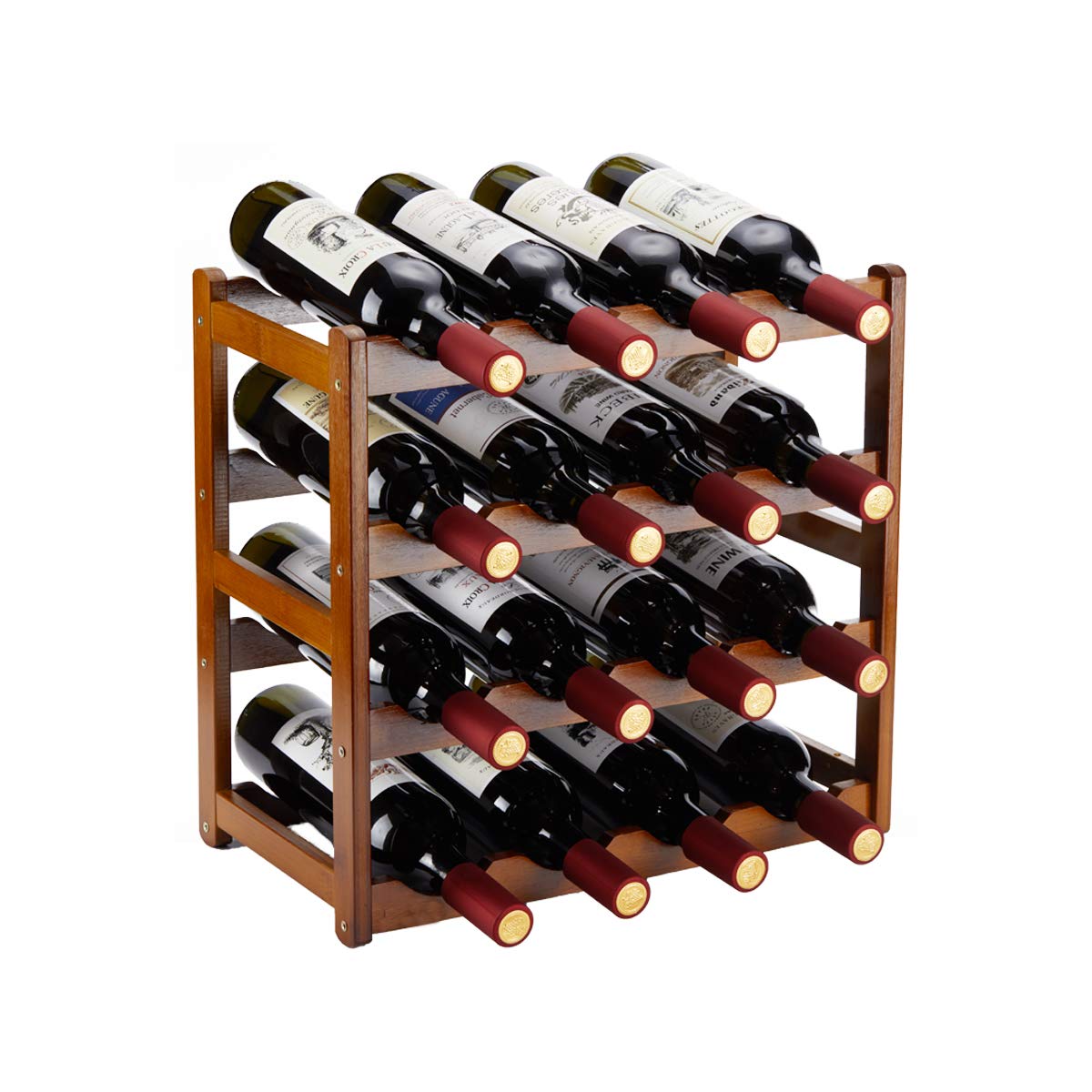 Homevany Bamboo Wine Rack,4 Tier, Wine Bottle Holder, Hold 16 Bottles for Home Kitchen, Dinging Room, Pantry, Cabinet, Bar Homevany