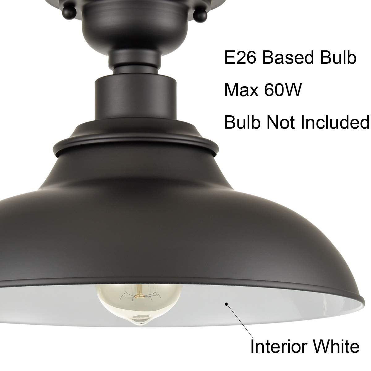 SAMTEEN 12-Inch Farmhouse Semi Flush Mount Ceiling Light Black 1-Light Industrial Barn Ceiling Light Matte Black Hallway Light Fixtures Ceiling for Bedroom Kitchen Foyer Loft SAMTEEN